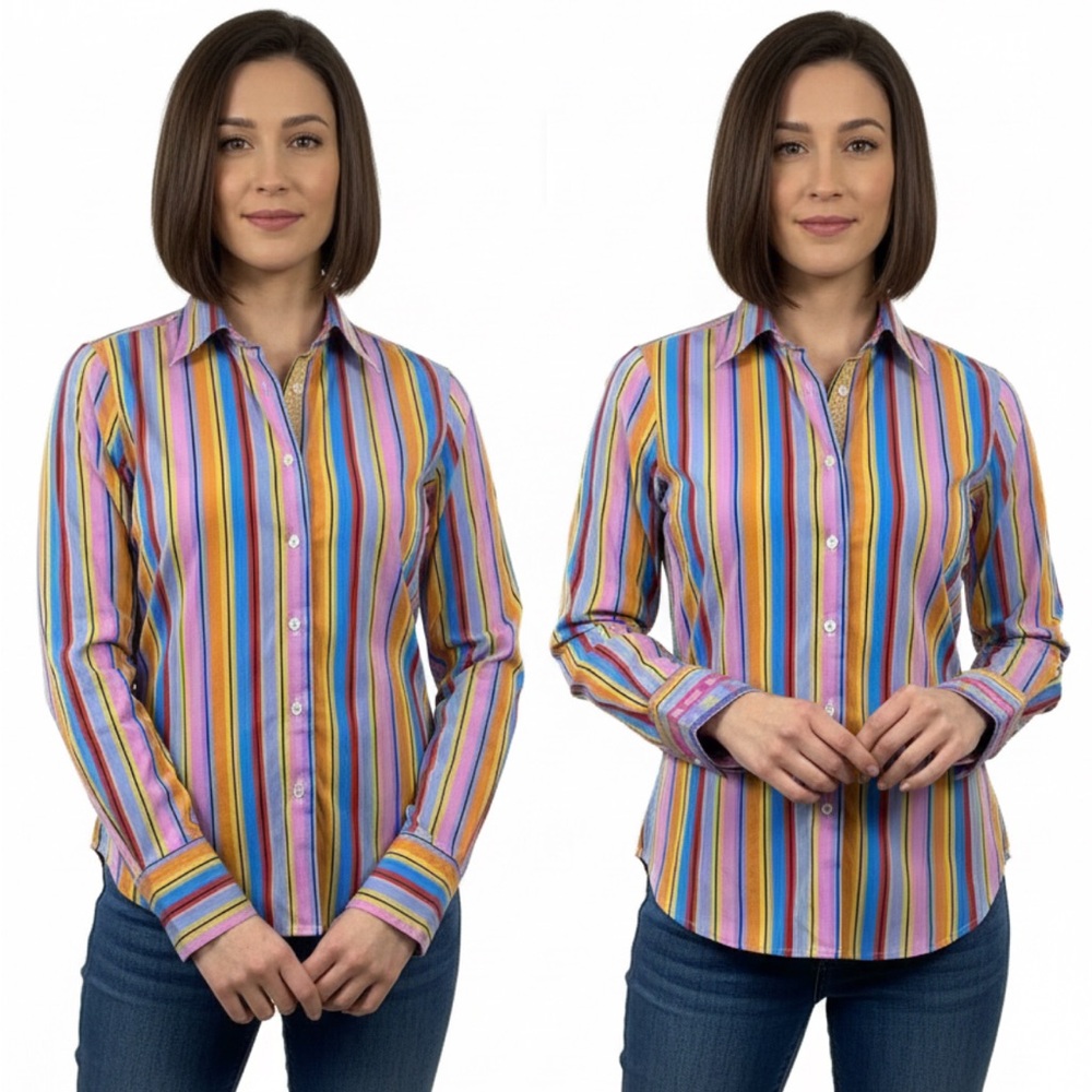 Robert Graham Multicolor Button Up Striped Women's Long Sleeve Shirt